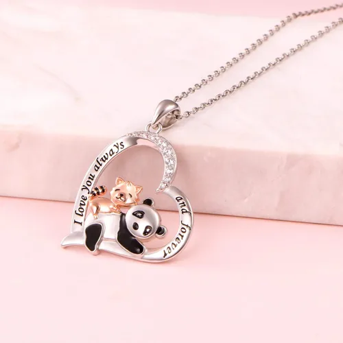 Vista 6 de HOOHWE Collar de plata de ley con colgante de panda rojo lindos regalos de joyería de panda para mujeres y niñas Plata No es una piedra preciosa