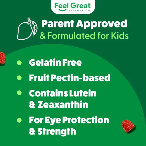 Vista 6 de Feel Great Kids - Vitaminas gomosas para ojos Vitaminas esenciales para los ojos luteína y zeaxantina Vitaminas veganas para ojos con sabor a