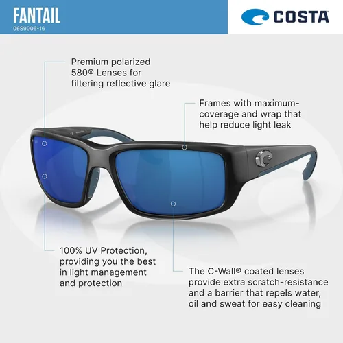 Vista 4 de Costa Del Mar Sunglasses for Men - Fantail Mens Polarized Sunglasses, UV Protection for Fishing, Boating & Beach 580P Size 59