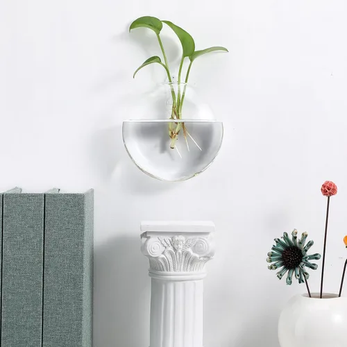 Vista 8 de 4pcs Wall Hanging Glass Flower Vessels Flat Oblate Bubble Design Hanging Holders for Indoor Plants Terrarium Stand Home Décor