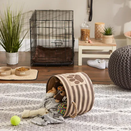 Vista 14 de Bone Dry - Cesta de almacenamiento para mascotas, diseño de parche de pata rayado, aguamarina, rectángulo pequeño