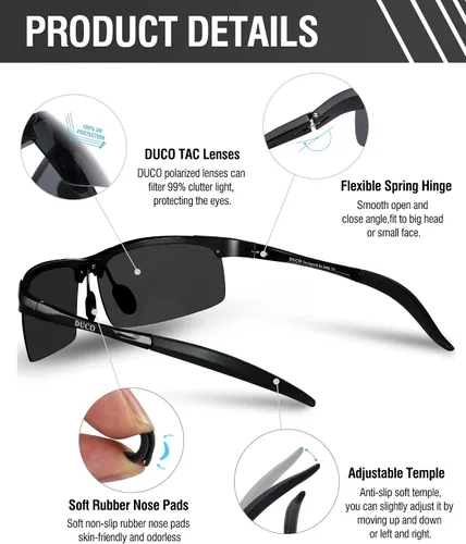 Vista 100 de Duco - Gafas de sol deportivas polarizadas para hombre con protección UV 8177s