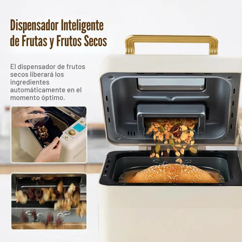 Vista 3 de Neretva Máquina para hacer pan, máquina para hacer pan 15 en 1 de 2.2 libras, máquina para hacer pan con doble calentador con dispensador automático