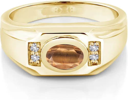 Vista 2 de Gem Stone King Anillo de plata para hombre de 141 quilates con ojo de tigre marrón zafiro creado en oro amarillo de 18 quilates Metal Metal Piedra