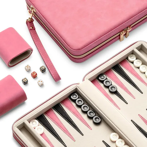 Vista 10 de Juegos de backgammon para adultos y niños, tablero clásico de backgammon con dados de damas únicos, funda plegable de cuero sintético para Negro