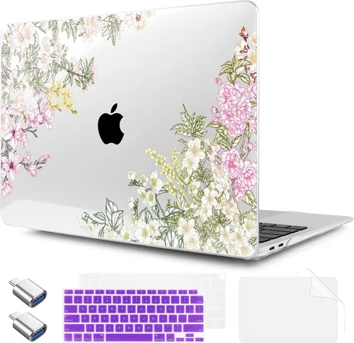 Vista 28 de TWOLSKOO Funda para MacBook Air de 13,3 pulgadas (versión antigua 2018-2021, modelos: M1 A2337, A2179, A1932) - Carcasa rígida con protector de Flor