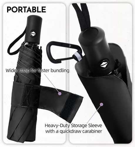 Vista 5 de Paraguas compacto de viaje resistente al viento, 43 pulgadas de aperturacierre automático, paraguas plegable de secado rápido para lluvia, ligero