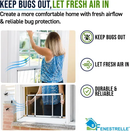 Vista 6 de Fenestrelle Pantalla Extensible para Ventana – 10″ H × 19″–36″ W Horizontal, Pantalla para Ventana Ajustable de 2 Direcciones con Malla de Fibra