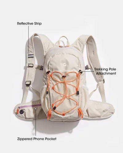 Vista 6 de Mochila pequeña para senderismo, camping, mochila para mujer, viaje y Beige
