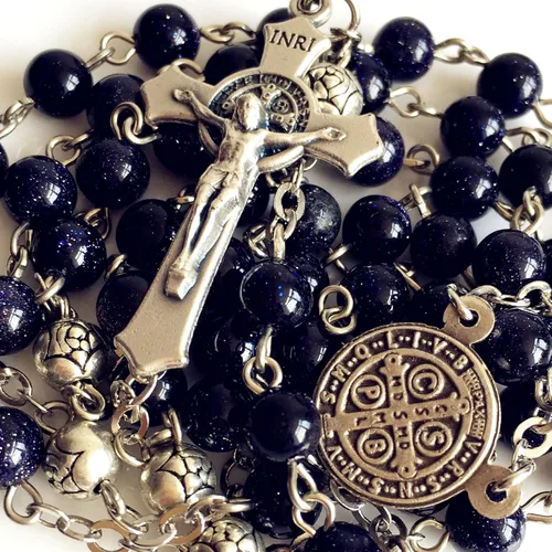 Vista 6 de elegantmedical HECHOS A MANO CUENTOS DE ORACIÓN DE arenisca azul & ROSA PLATA ROSA ROSARIO ITALIA CRUZ, Plata