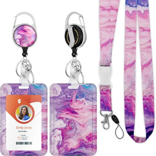 Vista 18 de Soporte para tarjetas de identificación con cordón, soporte retráctil para tarjetas de identificación, correa desmontable para el cuello con carrete
