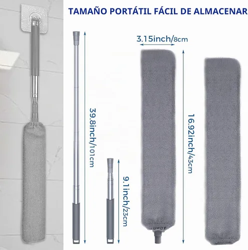 Vista 7 de Limpiador de polvo de microfibra, artefacto de limpieza de polvo de huecos con poste de extensión y cabezal flexible, plumeros extensibles lavables