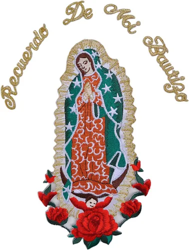 Vista 5 de Parche bordado para bautizo con la Virgen María, mi Señora de Guadalupe para planchar (plata, sin palabra, 4.75 x 2.75 pulgadas)