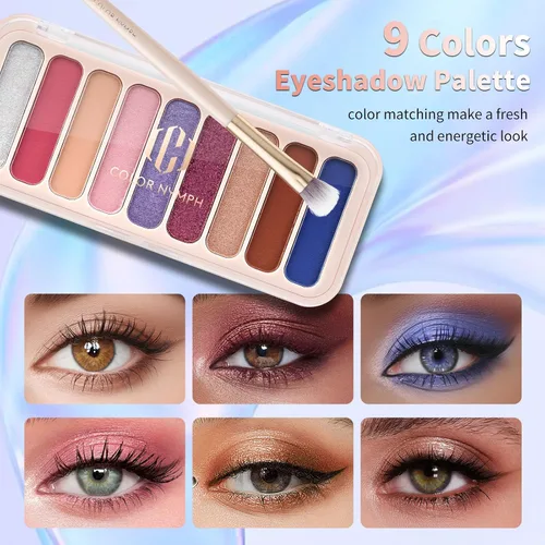 Vista 2 de Color Nymph Kit de maquillaje para mujeres, niñas, principiantes, todo en uno, con bolsa de lentejuelas, paleta de sombra de ojos de 9