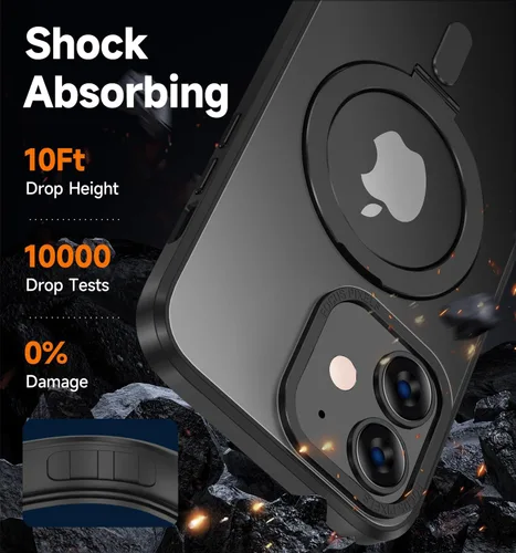 Vista 5 de MAGIC JOHN Funda para iPhone 11 [compatible con Magsafe] [con soporte de metal magnético] [a prueba de golpes de grado militar] Negro