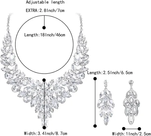 Vista 4 de BriLove Conjunto de collar y pendientes colgantes de cristal para mujer