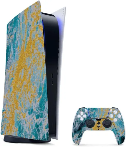 Vista 4 de MightySkins - Skin para juegos para PS5 / Playstation 5 Bundle – Mármol ámbar Envoltura protectora de vid Fácil de aplicar y cambiar