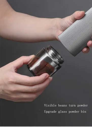 Vista 2 de Hero - Molinillo de café manual con rebaba cónica de acero inoxidable CNC, ajuste interno ajustable, posicionamiento de doble rodamiento, café