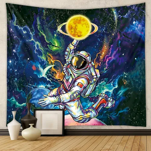 Vista 3 de Tapiz de tarjeta de tarot de constelación y estrella, tapiz botánico de fase lunar, tapiz de sol y luna, tapiz de astronauta, tapiz estético bohemio