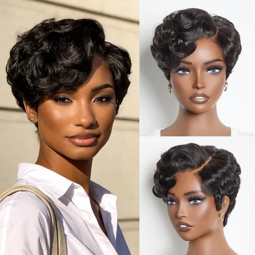 Vista 46 de LUVME HAIR Pelucas de cabello humano rizado sin pegamento de 6 pulgadas, precortadas, indetectable, HD, encaje Bob, peluca corta y rizada con ondas