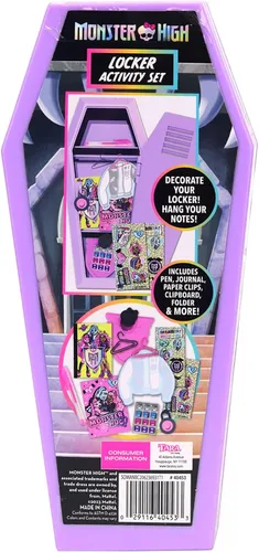 Vista 2 de Tara Toy Monster High: Design Activity Locker - Doodle & Decorate, estuche de almacenamiento en forma de ataúd de lavanda con bloqueo, mini