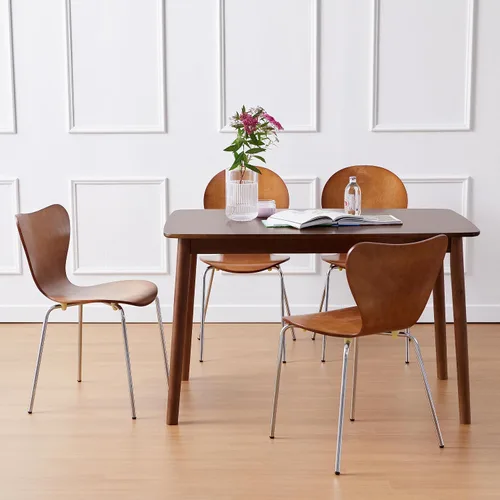 Vista 3 de Livinia Aslan Mesa de comedor rectangular de madera de roble malayo de 47 pulgadas, escritorio de cocina de madera maciza (nogal)
