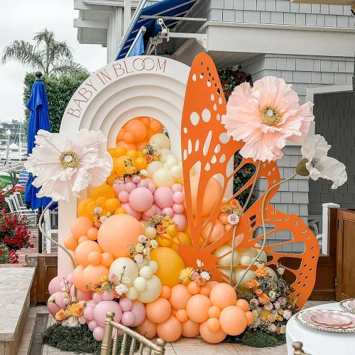 Vista 3 de Kit de arco de guirnalda de globos de color rosa, amarillo y naranja, globos de látex rosa pastel y amarillo para bebé en flor, cumpleaños, abeja