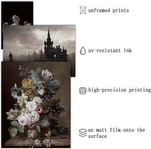 Vista 4 de Naozinebi 18 piezas de póster gótico de la Academia oscura para pared, decoración del hogar, arte de pared estético, imágenes espeluznantes góticas