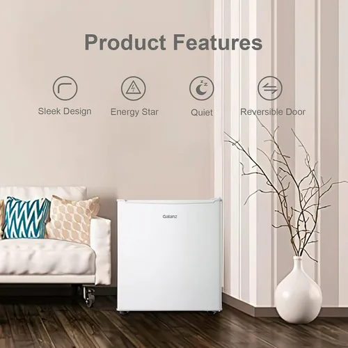 Vista 3 de Galanz Mini refrigerador blanco de una sola puerta de 1.7 pies cúbicos perfecto para dormitorio - GL17WE