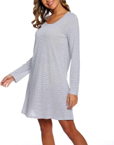 Vista 5 de ENJOYNIGHT - Camisón de manga larga de algodón para mujer, vestido para dormir con estampado de camisetas.