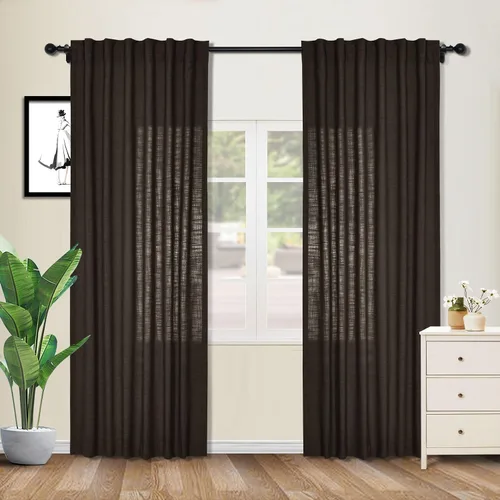 Vista 37 de cololeaf Cortinas de lino naturales de 63 pulgadas de largo, cortinas neutras con bolsillo para barra, pestaña trasera, oscurecimiento de la Aqua