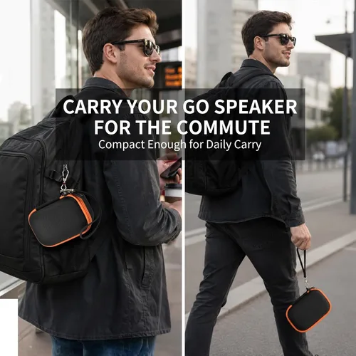Vista 4 de Funda rígida de transporte para altavoz Bluetooth JBL Go 5/Go 4/Go 3, bolsa de almacenamiento de viaje con forro suave, bolsillo de malla, correa