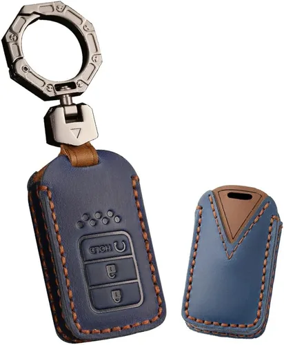 Vista 13 de ontto Funda de llavero de 2 botones para llave remota inteligente Honda, protector de llave de cuero para llave de coche, Negro