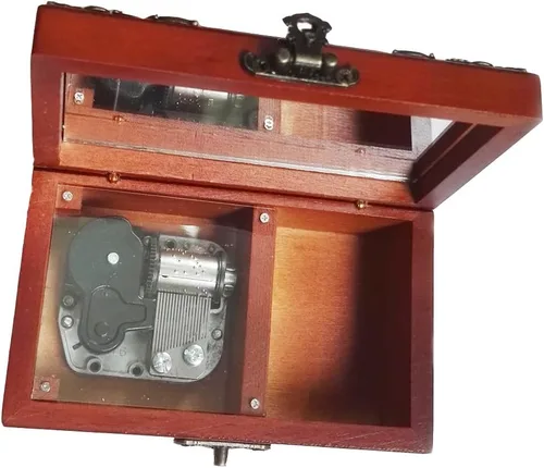 Vista 9 de FnLy Caja musical de madera con cuerda de encaje antiguo de 18 notas con movimiento chapado en oro, música de Elfen Lied Dorado