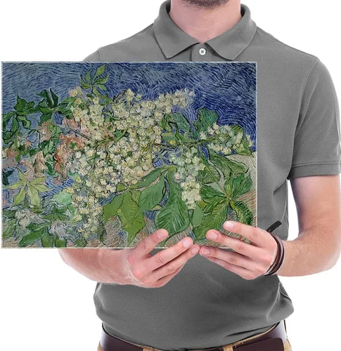 Vista 5 de Wieco Art Lienzo con ramas de castaño floreciente, impresiones de arte de Vincent Van Gogh, pinturas famosas, reproducción clásica, cuadros