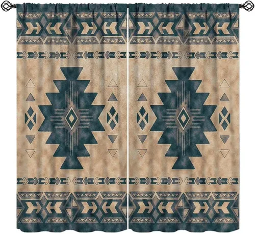 Vista 12 de Cortinas aztecas tribales, cortinas nativas, boho, cráneo, patrón tribal nativo, oscurecimiento de habitación, bolsillo para barra, tratamiento