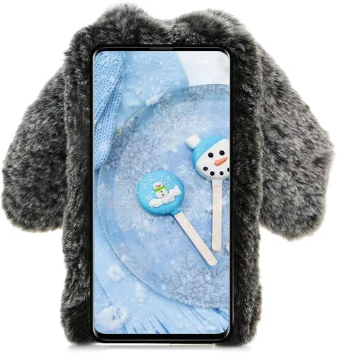 Vista 3 de LCHDA Funda de conejo para Samsung Galaxy S21 FE 5G, lindas orejas de conejo 3D, bola de pelo suave y peluda, cálida, de piel sintética, esponjosa