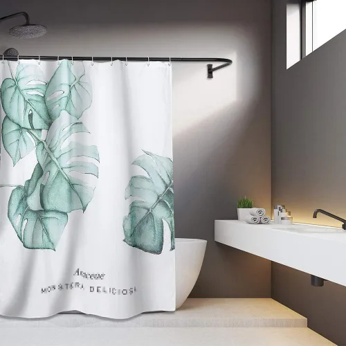 Vista 4 de PrettyHome Barra de cortina de ducha con forma de L, para baño, 28 x 68 pulgadas, acabado negro