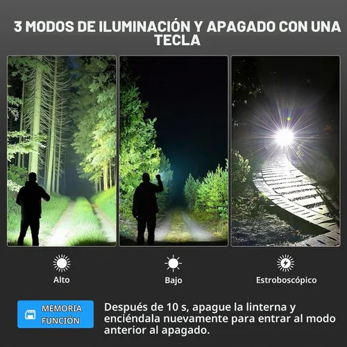 Vista 4 de RECHOO Linterna recargable, 1 paquete, linternas recargables superbrillantes de alto lúmenes, 3 modos de iluminación ajustables con 7 linterna LED