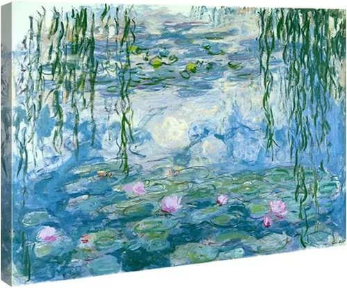 Vista 12 de Wieco Art Arte de pared enmarcado, lirios de agua por Claude Monet, lienzo, pinturas impresas, reproducción, lienzo moderno, arte de pared