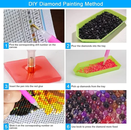 Vista 5 de Pintura de diamantes de cristal de colores 5D, kit de arte de diamantes para adultos, kit de pintura de diamantes para bricolaje, kit de arte