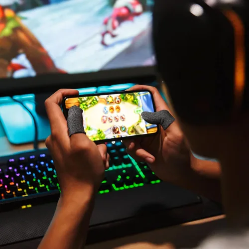 Vista 6 de Geyoga 40 fundas para dedos para juegos para pulgares, protector de dedos para juegos móviles (negro)