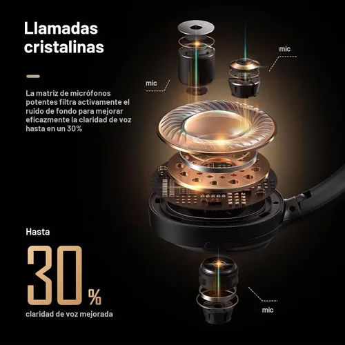 Vista 4 de Calmbee Auriculares híbridos con cancelación activa de ruido inalámbricos Negro