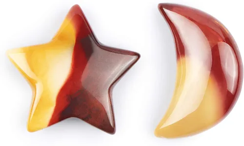Vista 7 de SMQ Juego de cristales curativos de piedra de preocupación de color negro con forma de luna y luna de cristal, piedras preciosas pulidas