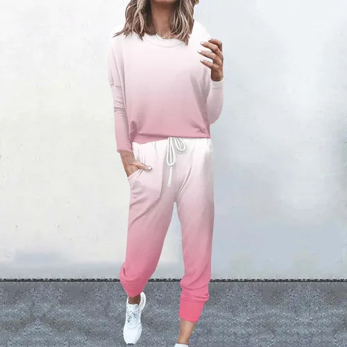 Vista 2 de Jogger Sets for Women 2 Piece Long Pants Crew Neck Long Sleeve Shirts Drawstring Sweatpants Pocket Soft Lounge Sets