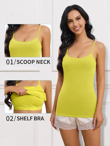 Vista 109 de Camisa Attraco de algodón, con tirantes estilo espagueti, con brasier incorporado, 2 paquetes, para mujer