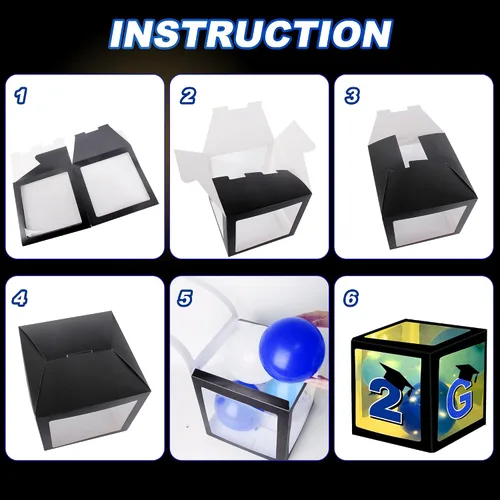 Vista 5 de Decoraciones azules para fiestas de graduación 2026, cajas de globos de graduados – 4 cajas de globos negros con 4 cuerdas de luz y letras 2026 Grad