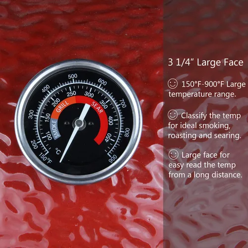 Vista 4 de Medidor de temperatura para parrilla de barbacoa, impermeable, cara grande para Kamado Joe, parrilla de carbón, acero inoxidable, 150-900 °F