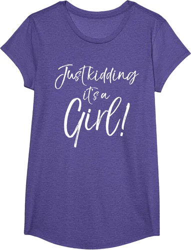 Vista 19 de Camiseta divertida de revelación de género Blue Trick Just Kidding It's a Girl!, Azul / Patchwork, S Azul Pastel