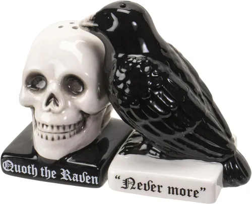Vista 5 de Pacific Giftware Quoth The Raven - Juego de salero y pimentero de cerámica para Halloween
